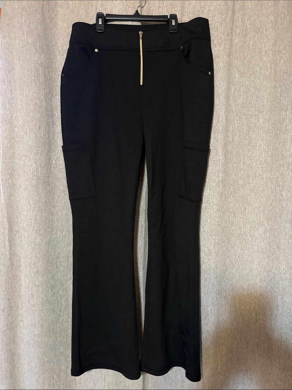 Women’s Black Flared ponte scrub Pants with Gold Zipper and rivets style J95033